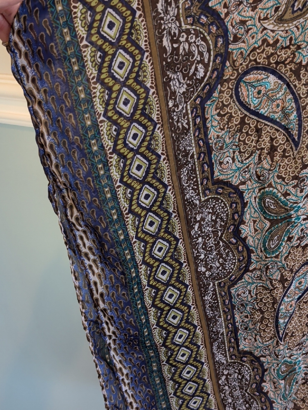 Jessica Multicolor Paisley Sheer Kimono in Teal, Brown & Cream - Picture 8 of 8